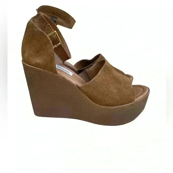 Steve Madden Ankle Strap Bellini Platform Wedge Brown Suede sandals sz 7.5 - Picture 4 of 9